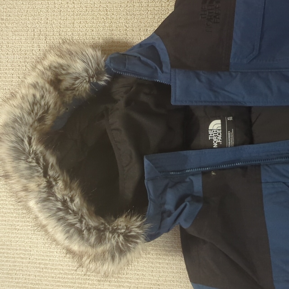 The North Face Blue Puffer Jacket with Faux Fur Hood
